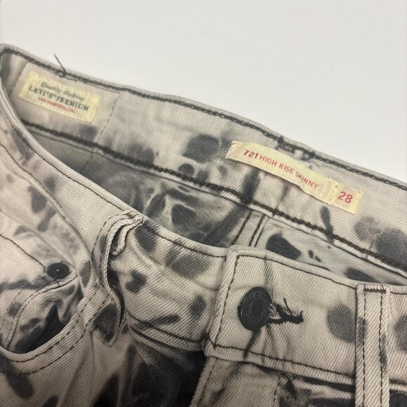 Levi Jeans 721 Womens 28 Black Bleached High Rise Acid Wash Punk Grunge - Picture 7 of 11